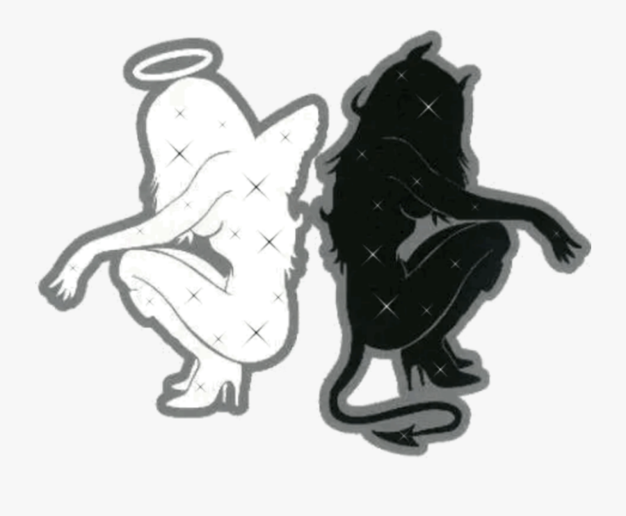 #good #evil #women #girls #black #white #good Vs Evil - Angel And Devil Girl, Transparent Clipart