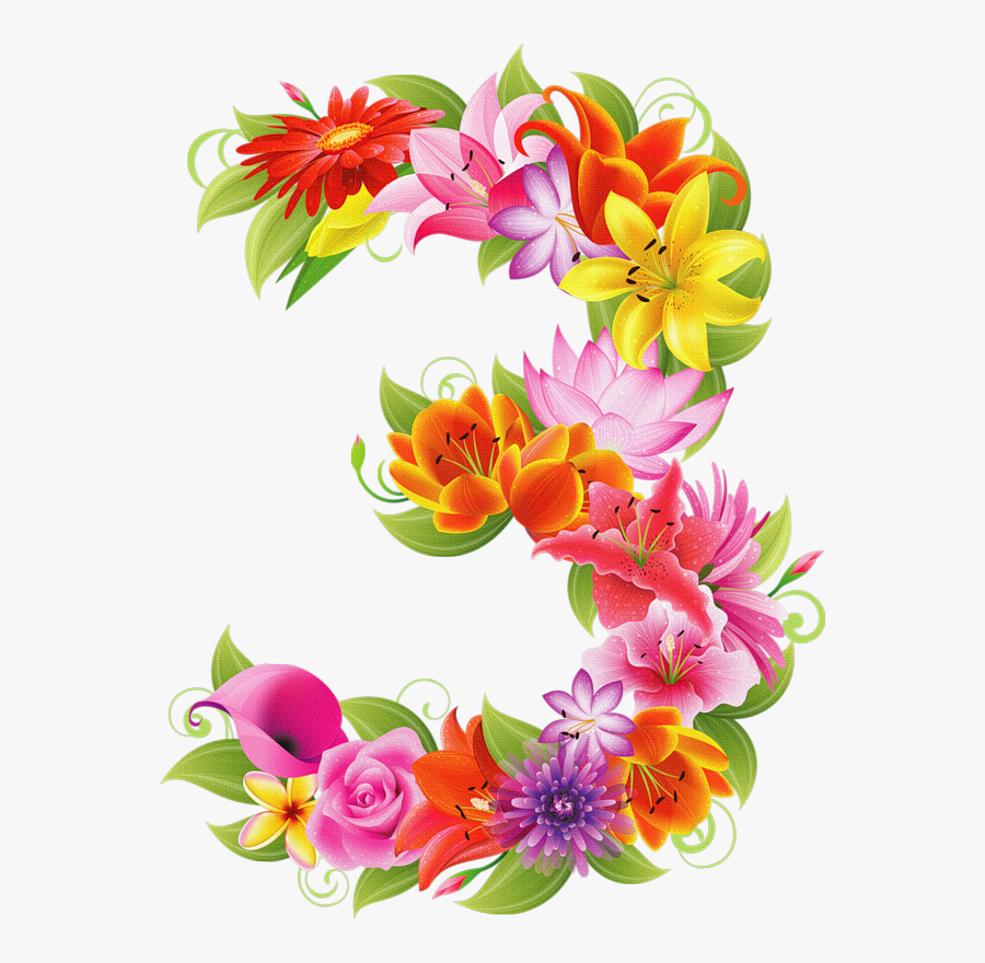 Numbers Clipart Floral - Flowers Number 3 Png, Transparent Clipart