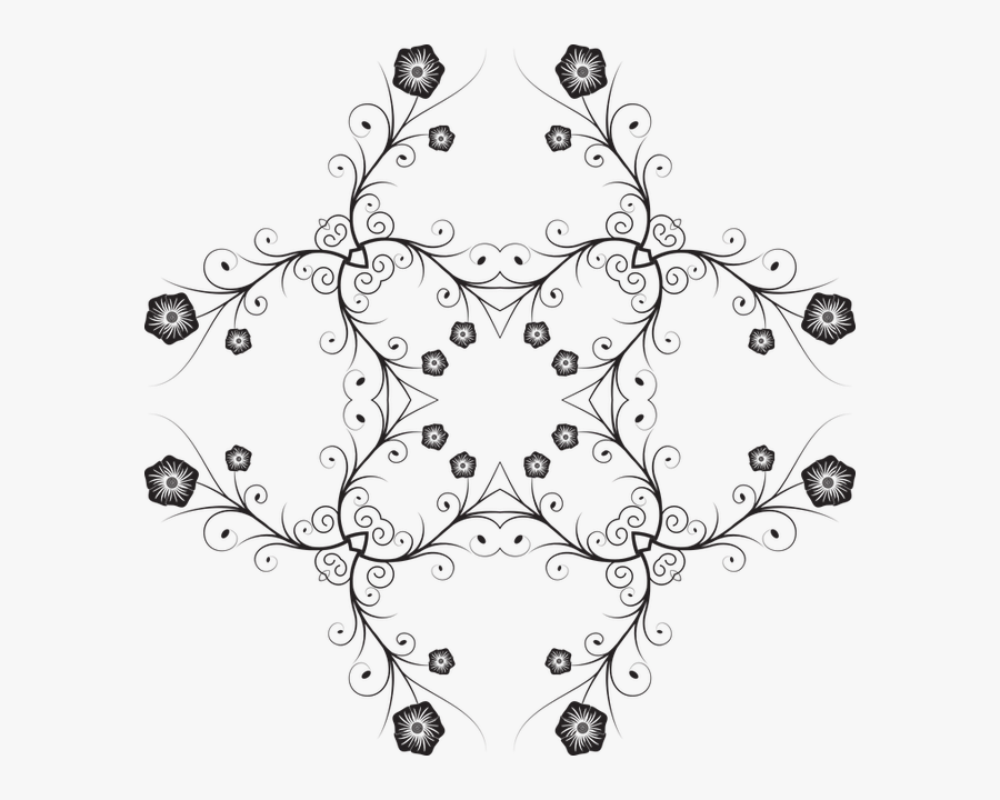 Flowering Vines Line Drawing, Transparent Clipart