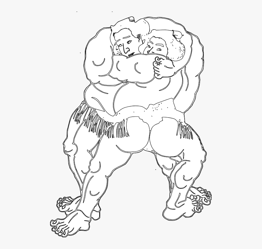 Gogo Sumo Sumo Black White Line Art 555px - Illustration, Transparent Clipart