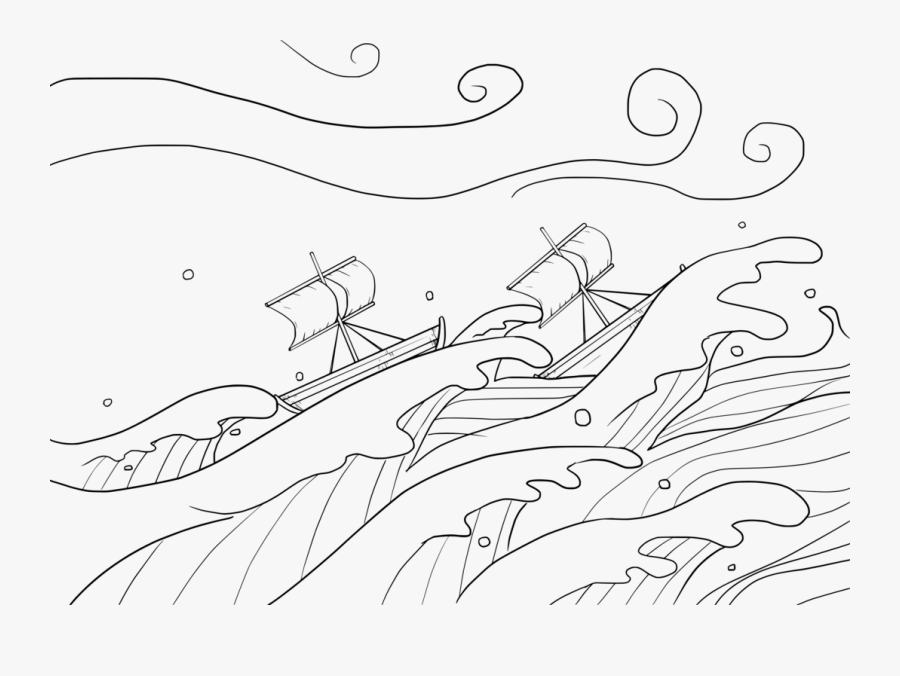 Monochrome - Boat Storm Line Drawing, Transparent Clipart