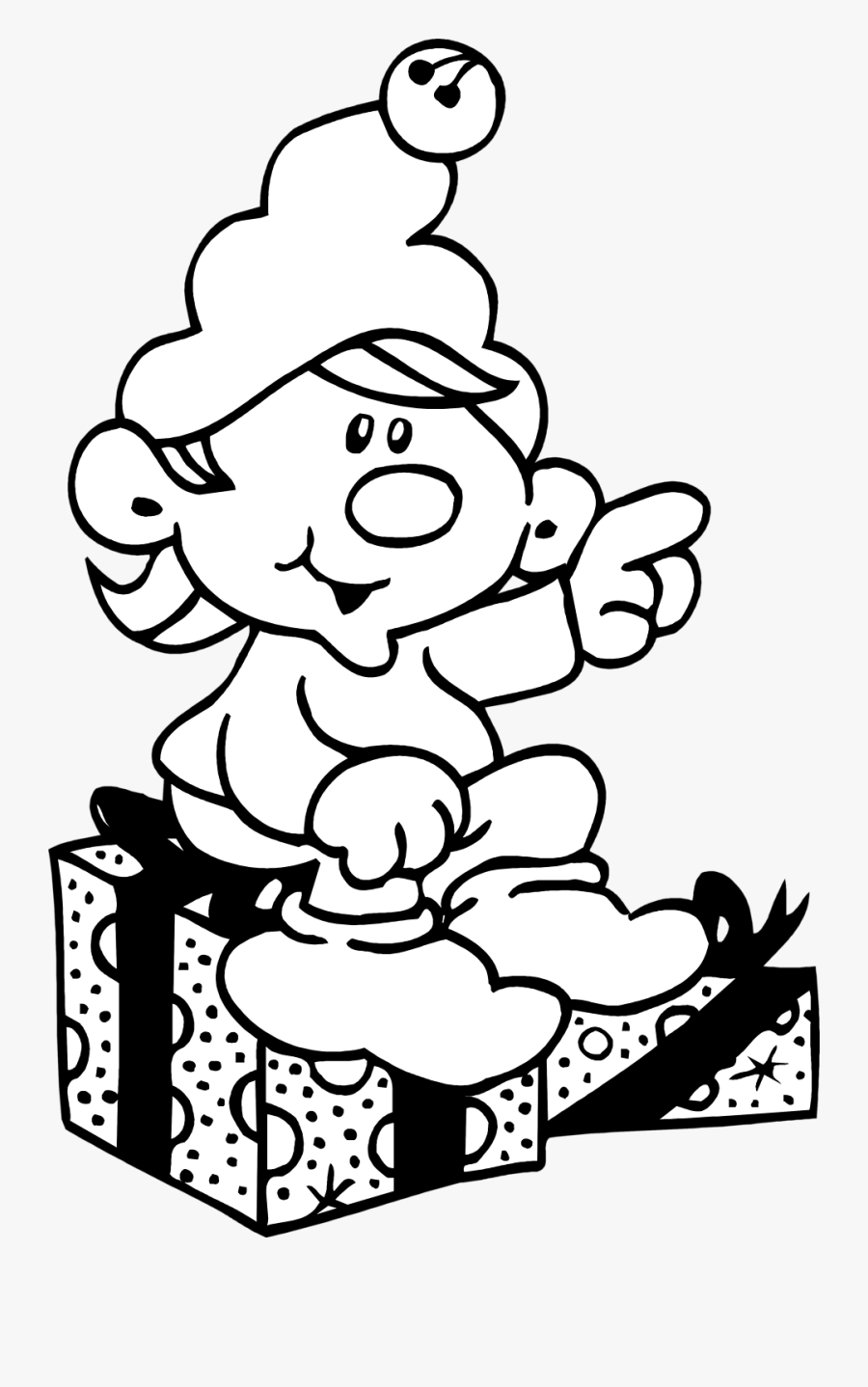 Elf Black And White Elf Free A Christmas Elf Sitting - Elf Present Coloring Page, Transparent Clipart