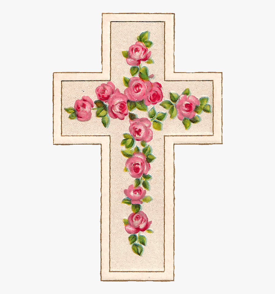 Free Digital Easter Graphics Of Cross With Pink Clip - Cross With Pink Roses Clipart, Transparent Clipart