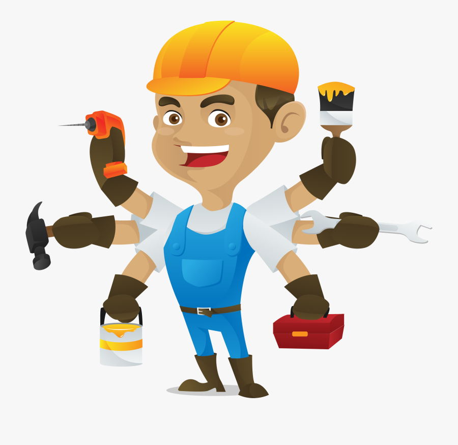 Transparent Handyman Clipart Png - Handyman Holding Multiple Tools, Transparent Clipart