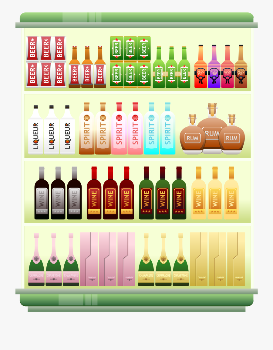 Supermarket Shelf, Liquor, Alcohol, Spirits, Beer, - Drinks Clipart Supermarket, Transparent Clipart