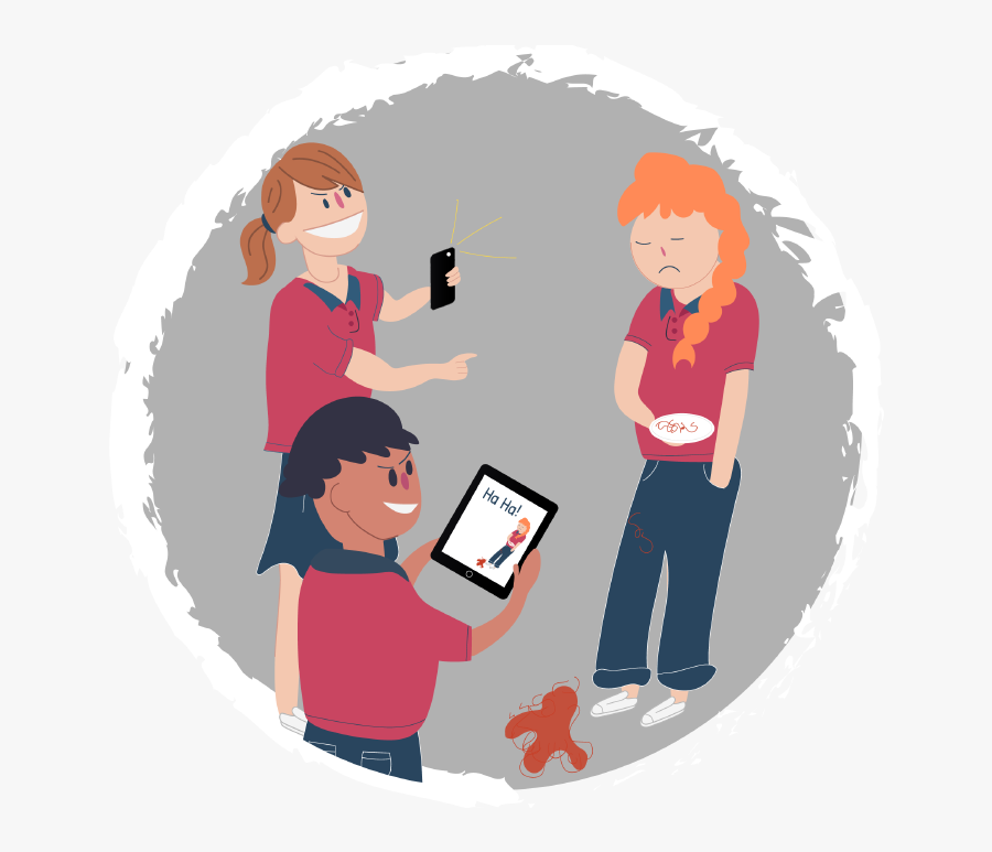 Girl Being Bullied By Classmates Using Their Phones - Illustration, Transparent Clipart