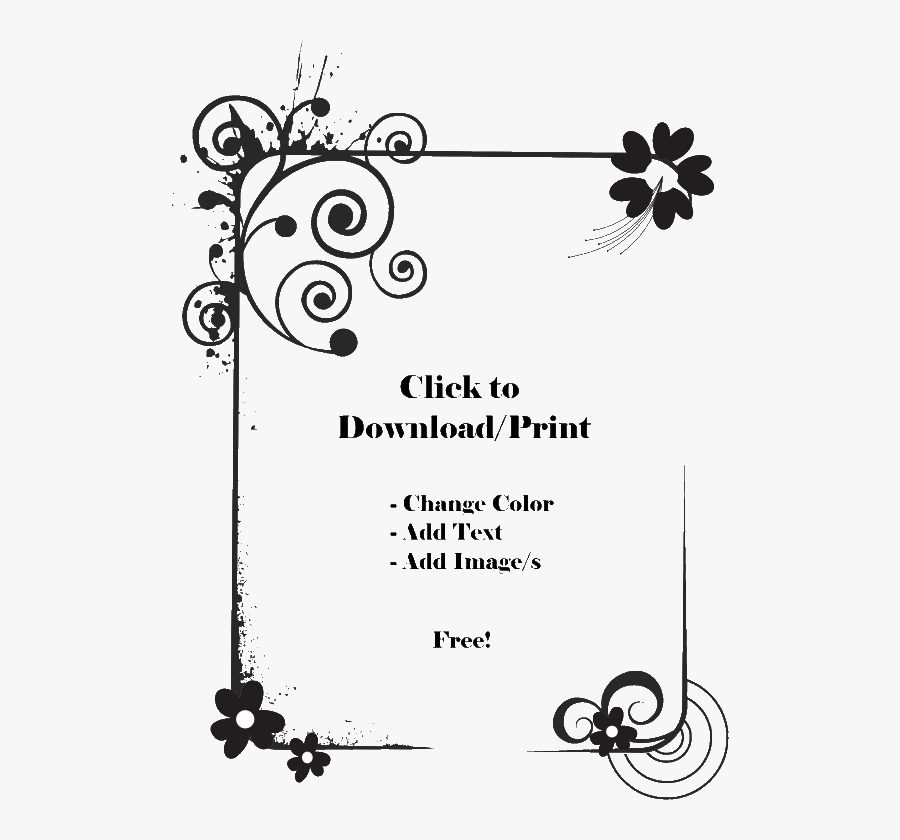 Dinosaur Clipart Boarder - Flower Black And White Border Design, Transparent Clipart