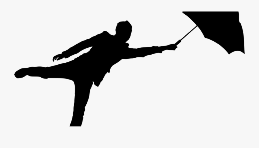 Transparent Windy Clipart Black And White - Silhouette Of Man With Umbrella, Transparent Clipart