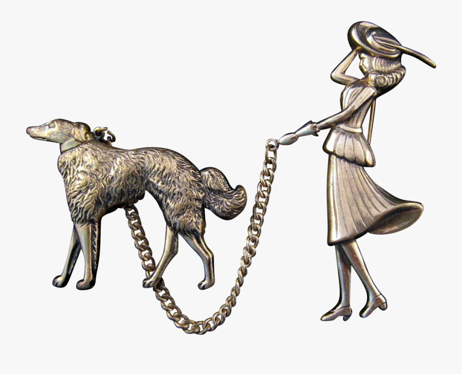 Woman Walking Her Dog On A Windy Day - Necklace, Transparent Clipart