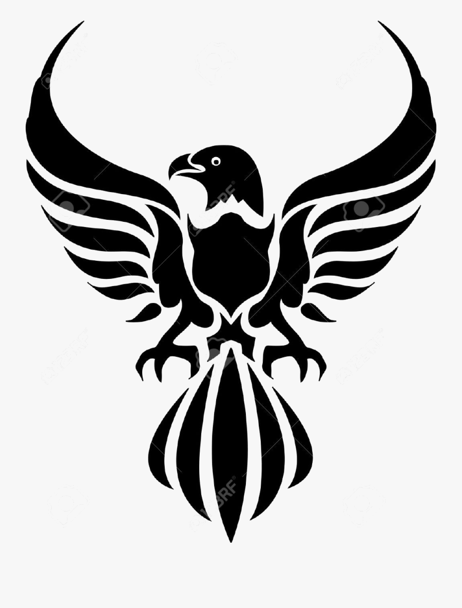 Eagle Black And White Drawing Clipart Transparent Png - Tribal Eagle Tattoo Designs, Transparent Clipart