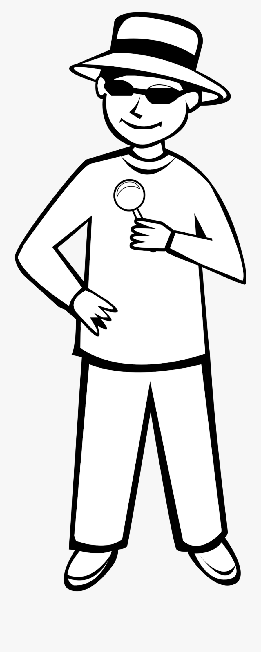 Spy Kid Outline - Man With Hat Clipart Black And White, Transparent Clipart