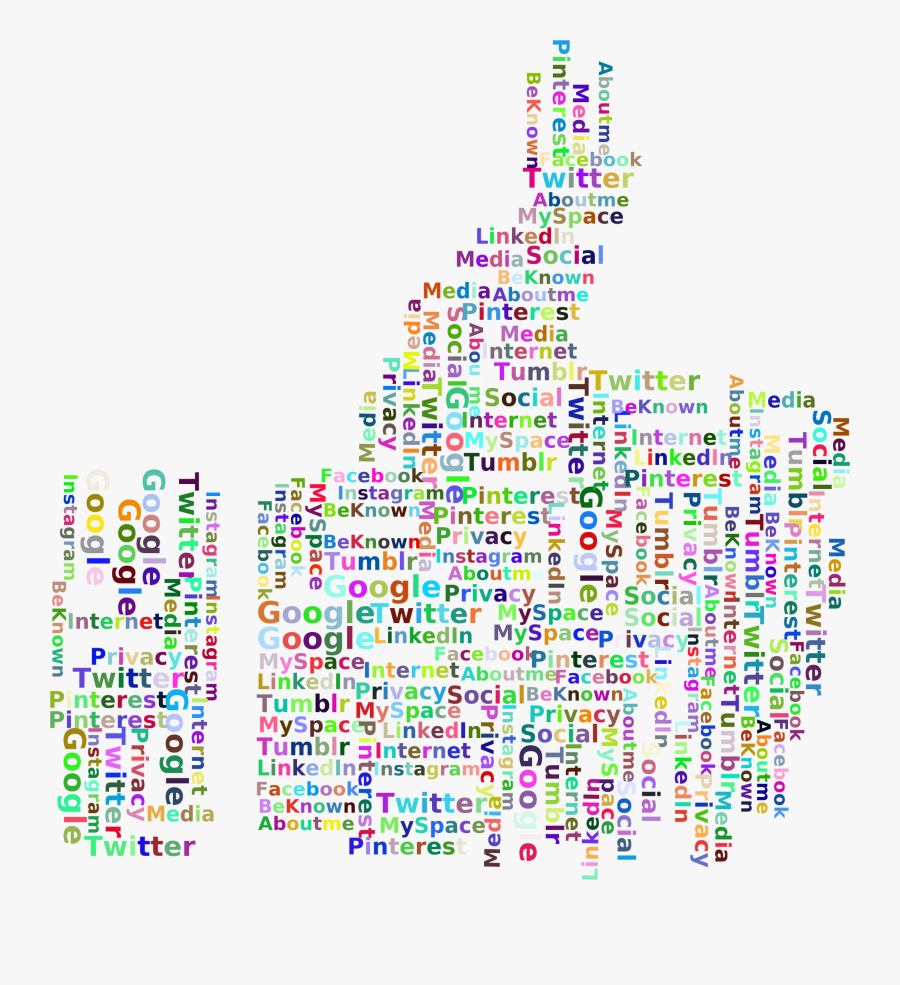 Prismatic Thumbs Up Social Media Word Cloud No Background - Social Medias No Background, Transparent Clipart