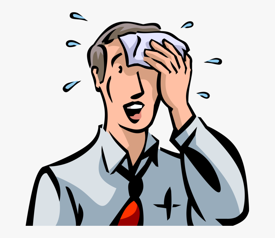 Vector Illustration Of Exhausted Businessman Wipes - Wiping Sweat From Brow, Transparent Clipart