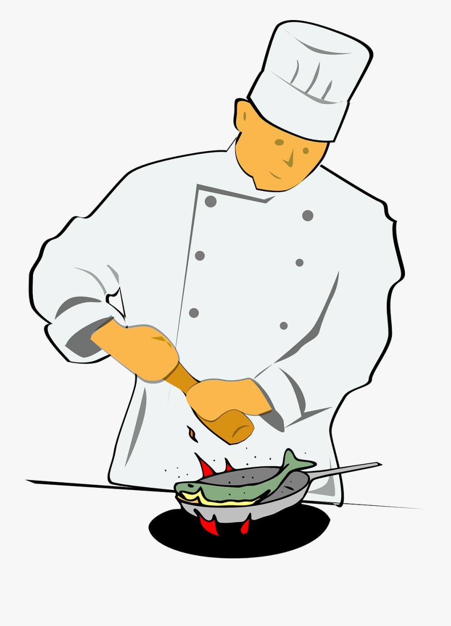 Chef, Frying, Fish, Frying Pan, Fire, Restaurant, Food - Line Cook Clip Art, Transparent Clipart