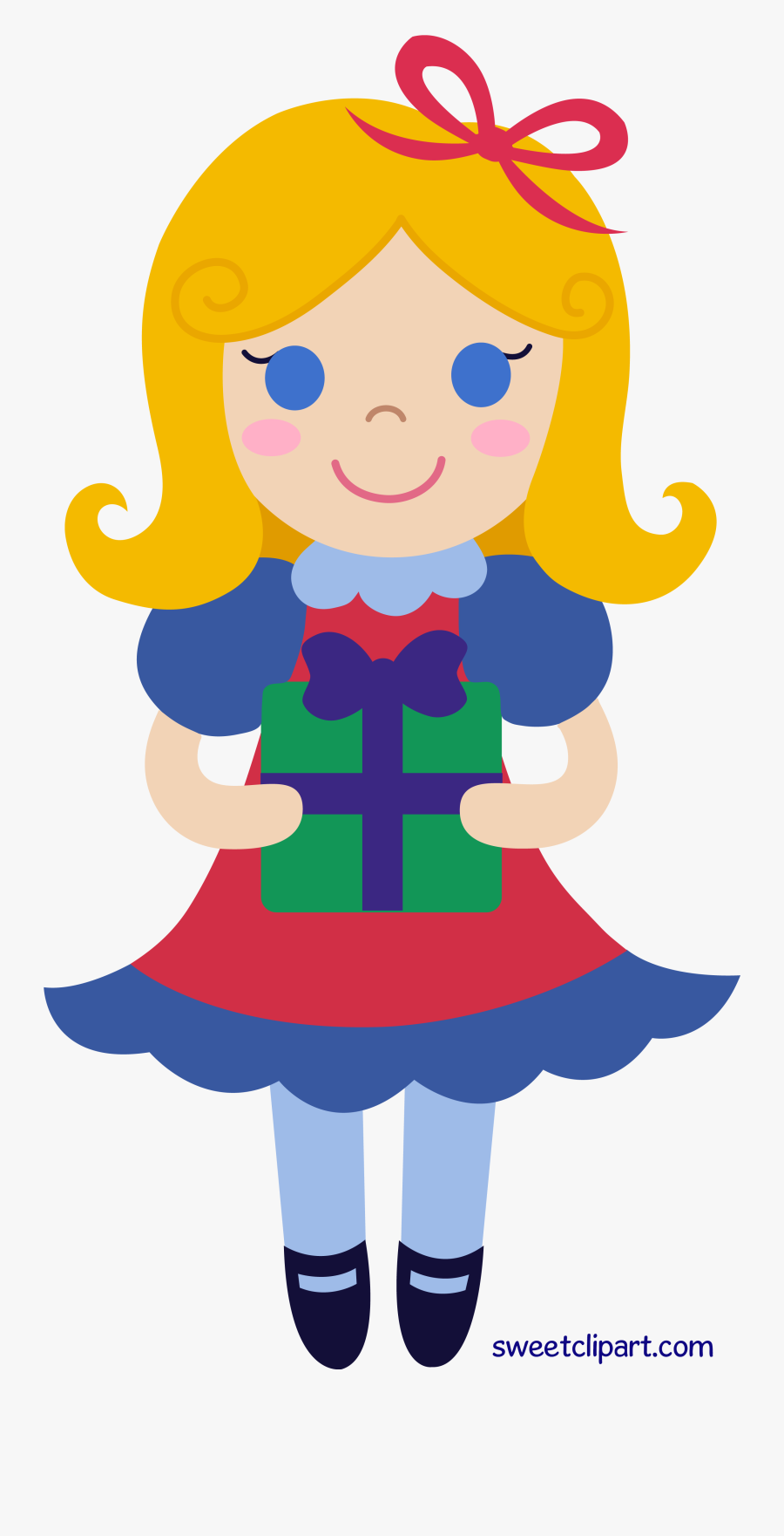 Christmas Girl With Gift Clipart - Girl With Violet Ribbon, Transparent Clipart