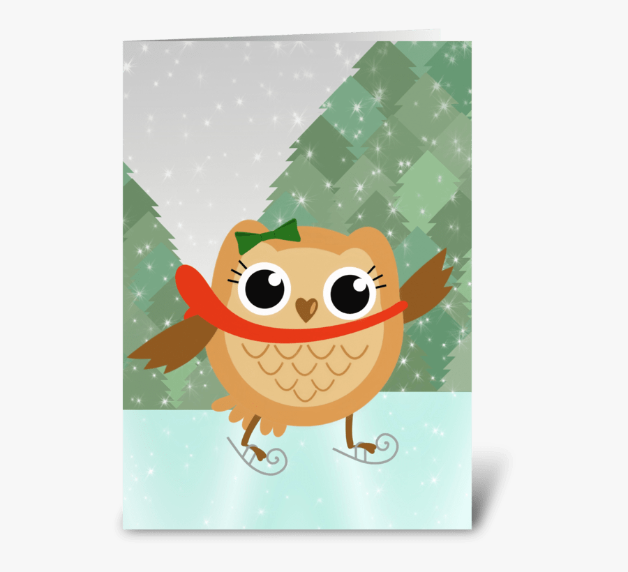 Ice Skating Owl Greeting Card - Ice Skates Clipart Owls, Transparent Clipart