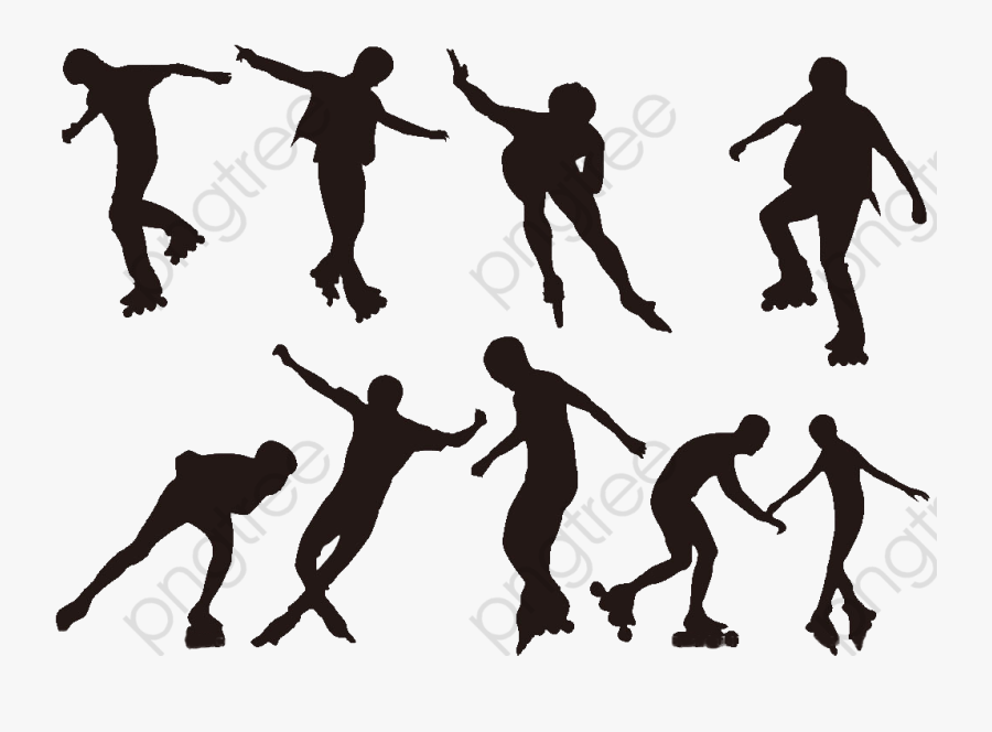 Skating People - People Rollerskate Silhouette Png, Transparent Clipart