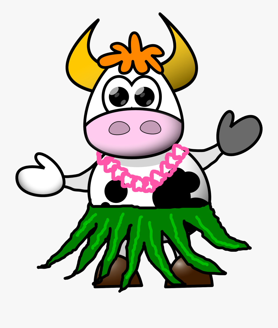 Cow, Cartoon, Skirt, Hula, Hawaiian Costume, Animal - Cow Cartoon, Transparent Clipart