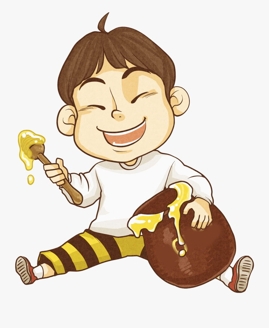 Clip Art Honey Illustration - Drawing Of Child Eating Honey, Transparent Clipart