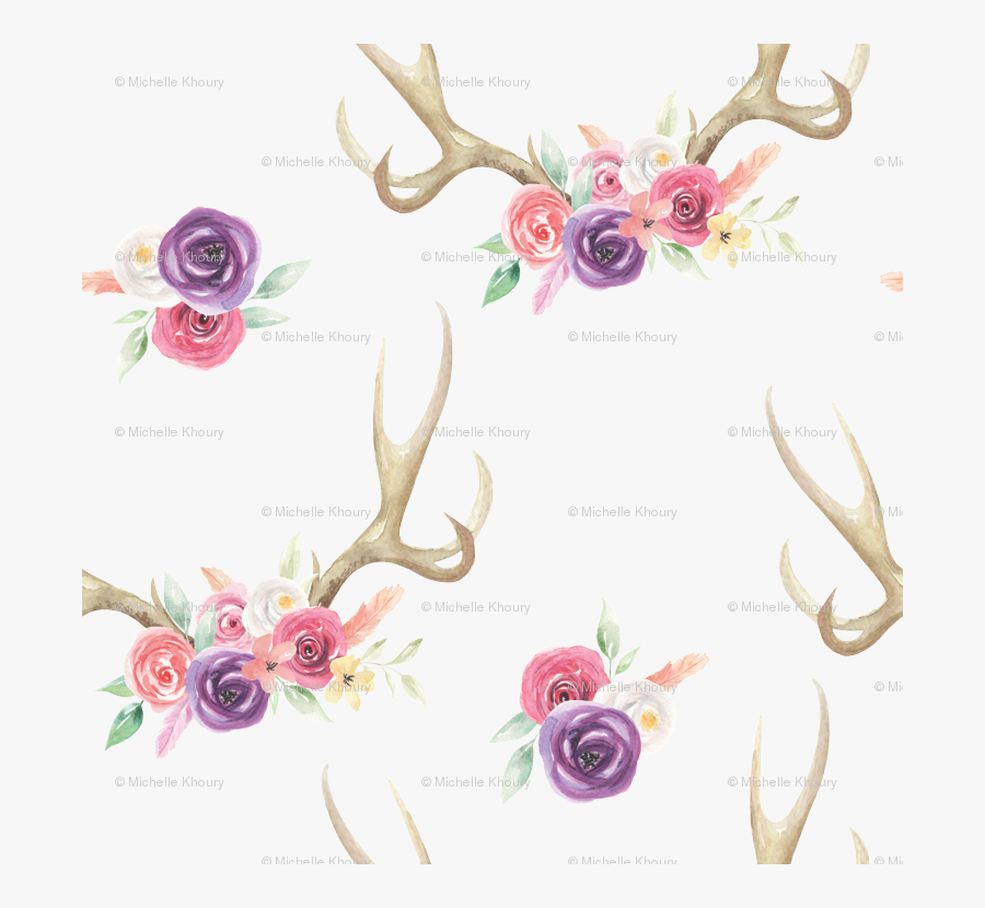 Rustic Deer Antlers And Florals Png - Garden Roses, Transparent Clipart