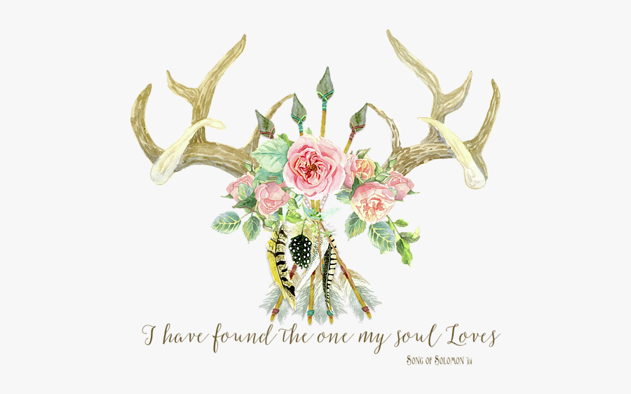 Floral Antlers Png - Deer Antler With Flowers Paintings, Transparent Clipart