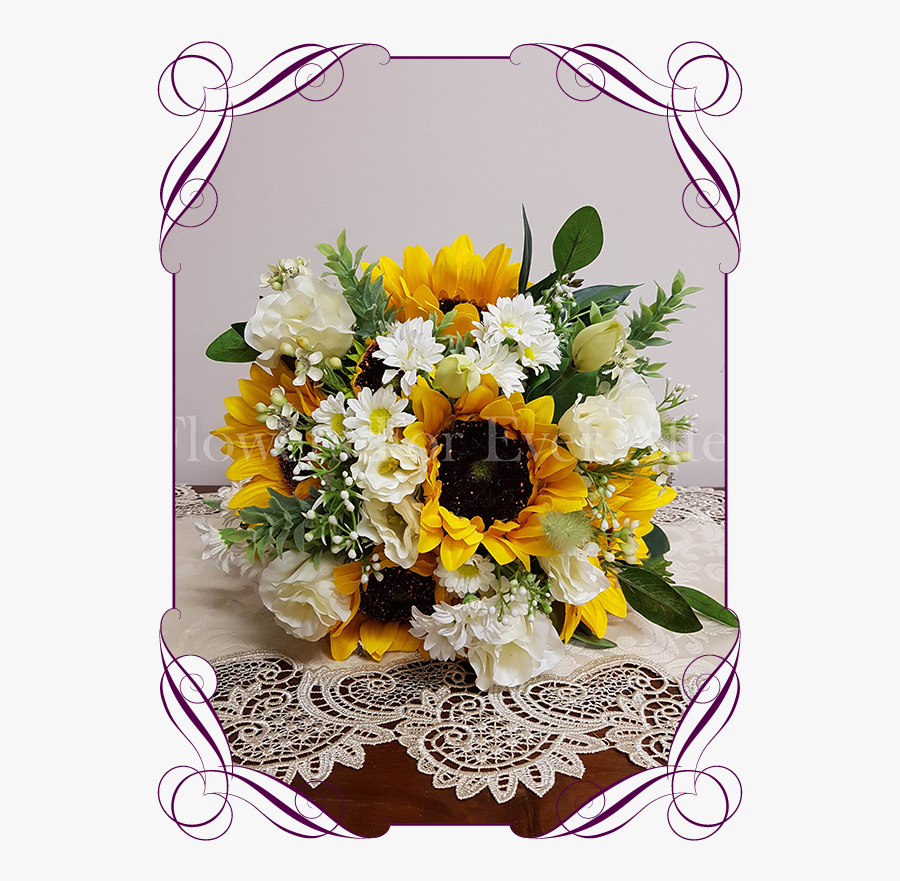 Wedding Bouquet Of Flowers Png - White Daisy And Sunflower Silk Bouquets, Transparent Clipart