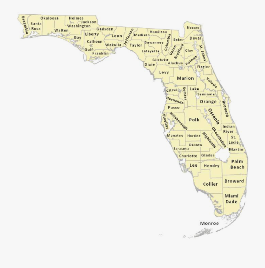 Florida Map Outline Png - Considered The Pan Handle, Transparent Clipart