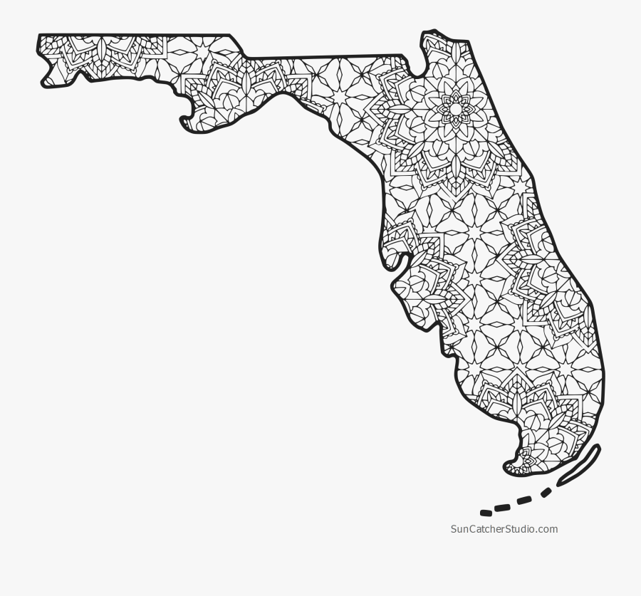 Map Of Florida Coloring Pages - Line Art, Transparent Clipart