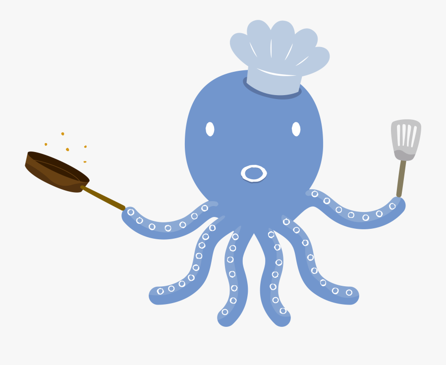 An Octopus Shef - Octopus Cooking Cartoon, Transparent Clipart