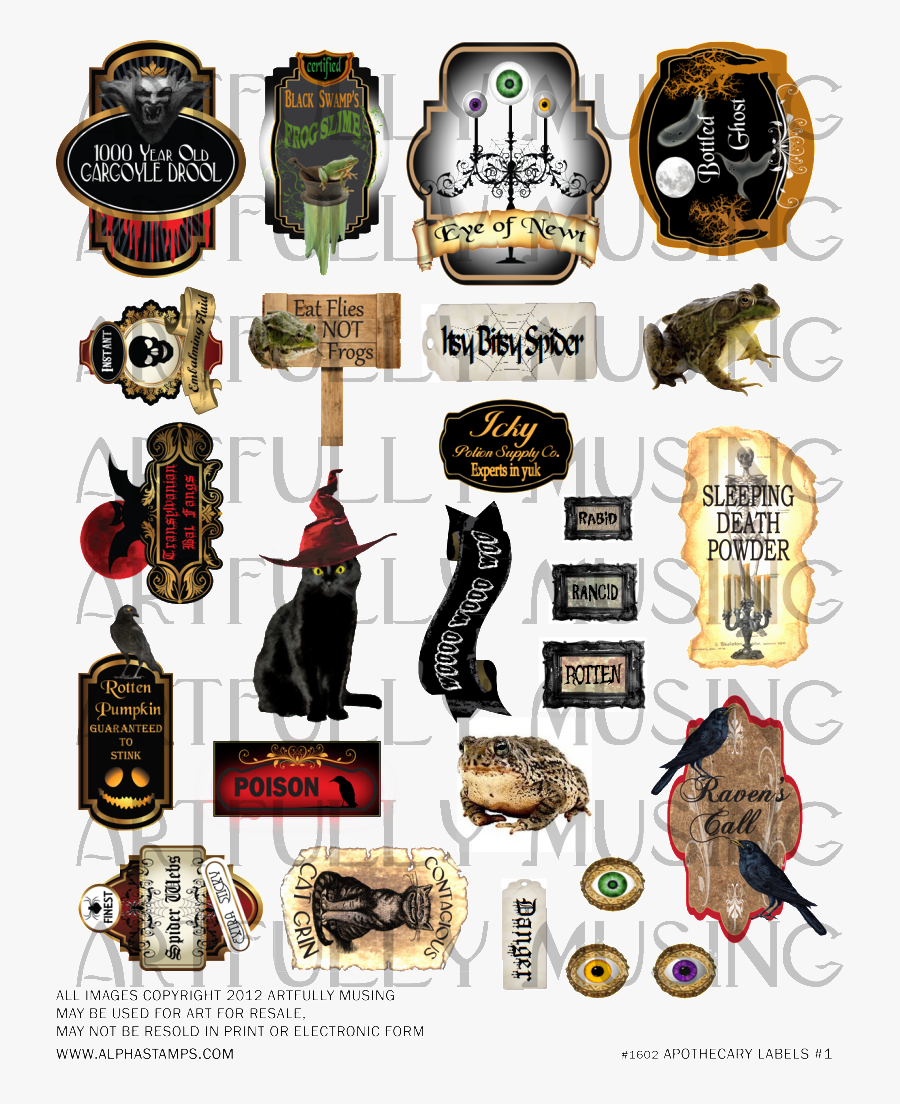 Clip Art Artfully Musing Sheets Tags - Apothecary Labels Bottle Labels Witch Apothecary, Transparent Clipart