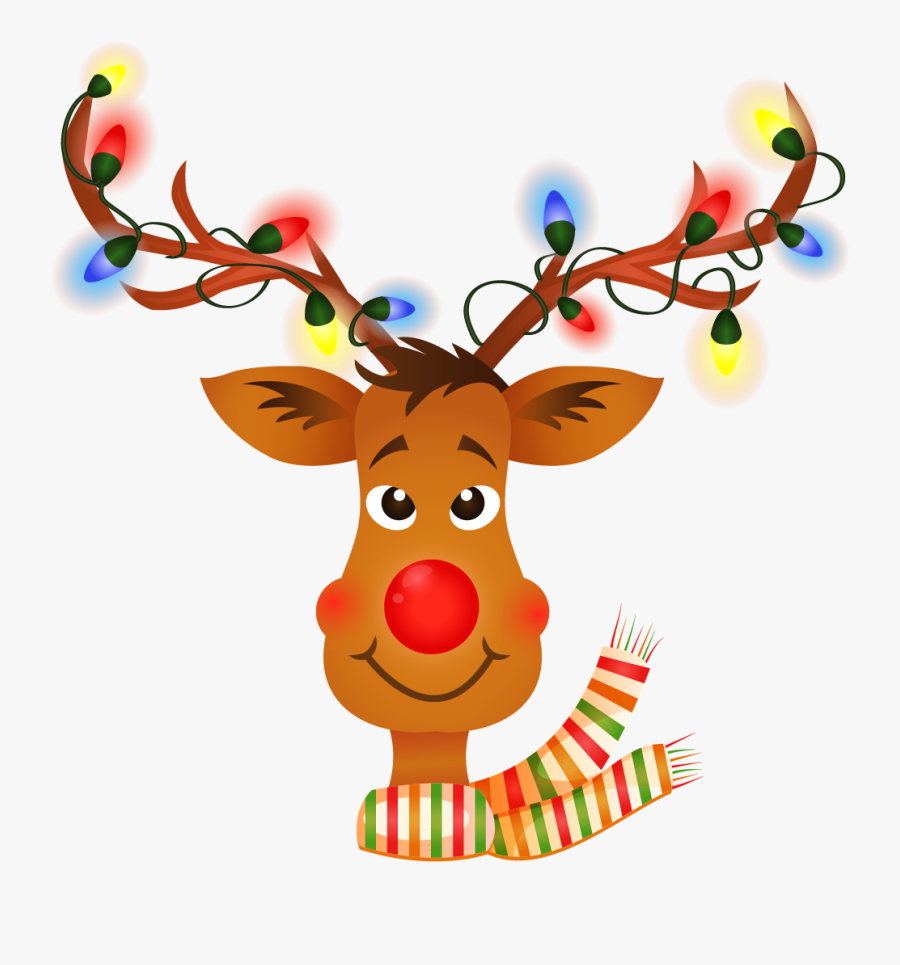 Rudolph Reindeer Cartoon - Reindeer Christmas Lights Vector, Transparent Clipart
