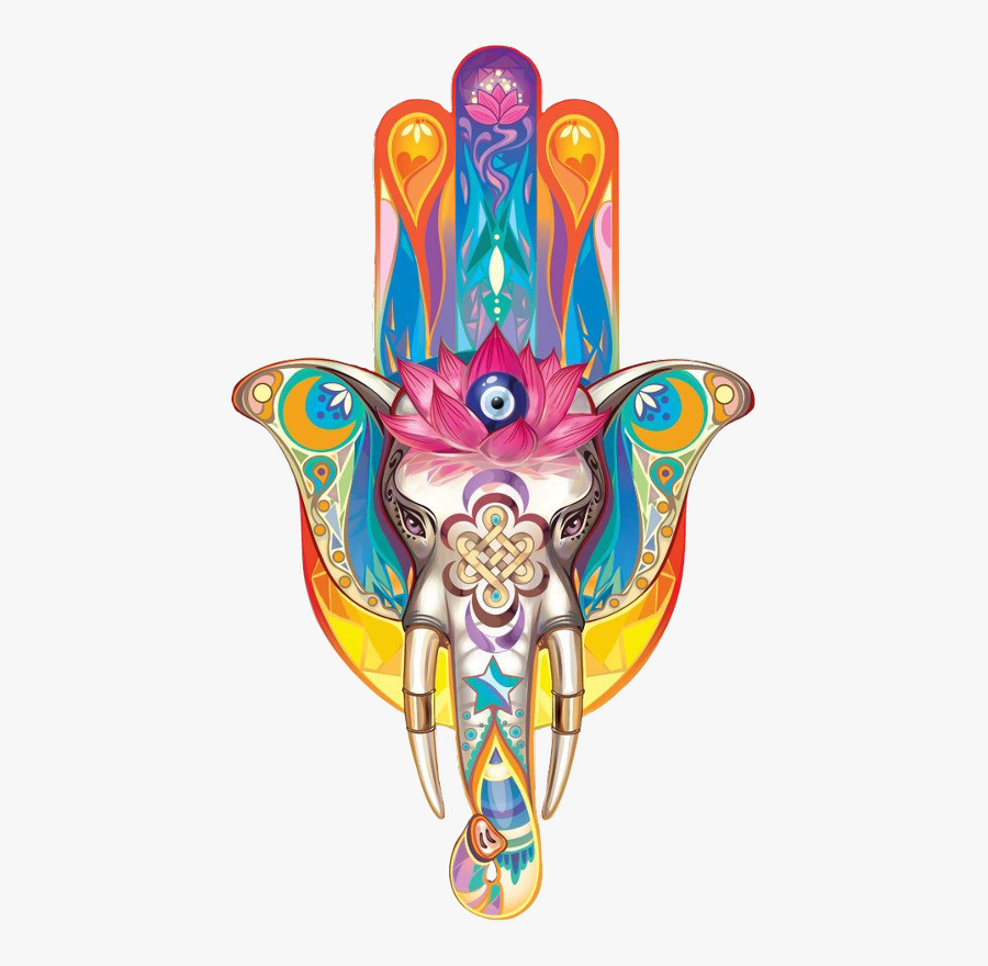 Boho Bohemian Elephant Colorful Hamsa - Hamsa White Elephant, Transparent Clipart