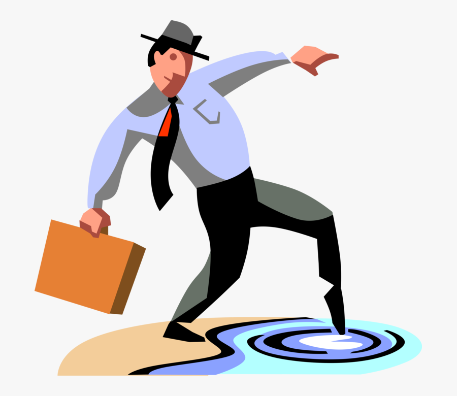 Vector Illustration Of Businessman Dips Toe To Test - Dip Toe In Water Clipart, Transparent Clipart