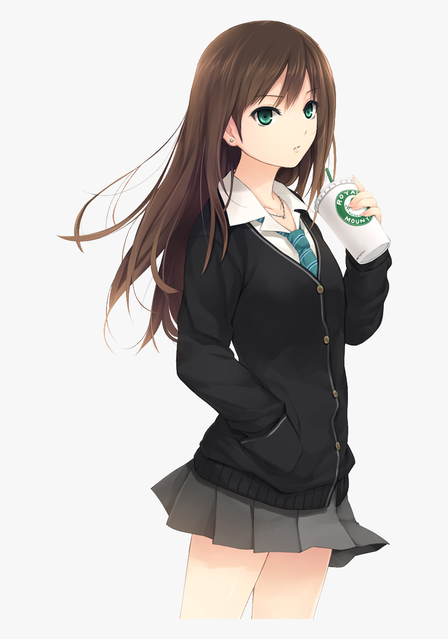 Transparent Brown Hair Girl Clipart - Anime Girl Student Black Hair, Transparent Clipart