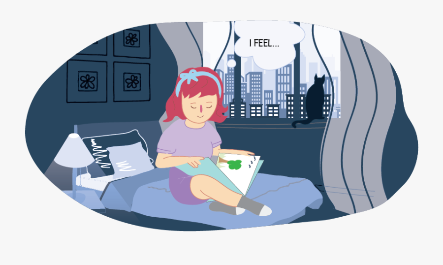 Girl Reading In Room With "i Feel - Sitting, Transparent Clipart