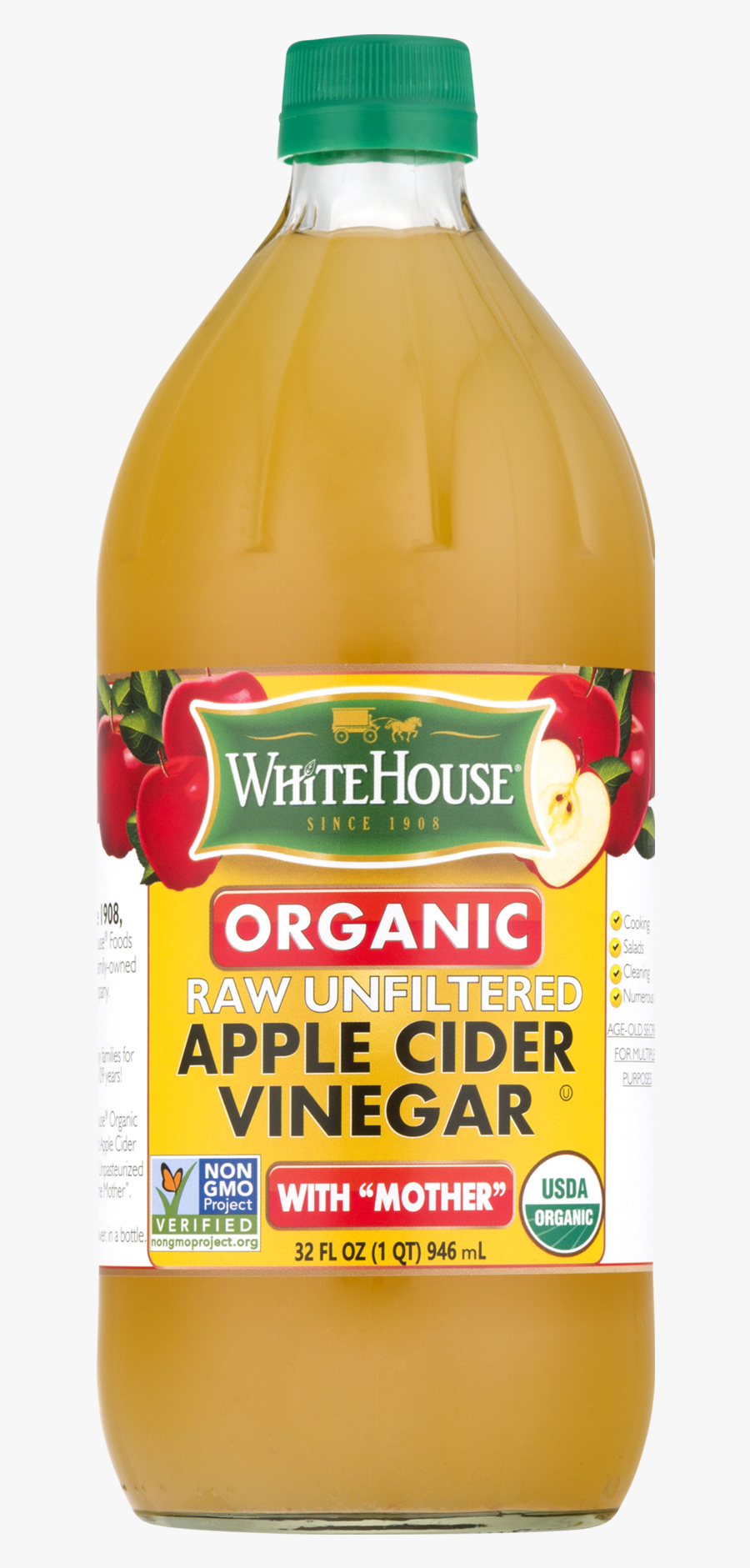 White House Organic Apple Cider Vinegar, Raw & Unfiltered, - Seedless Fruit, Transparent Clipart