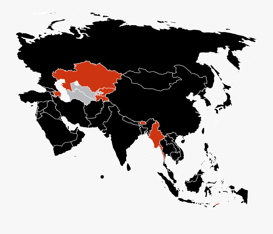 Transparent World Map Silhouette Png - Map Of Asia No Background, Transparent Clipart
