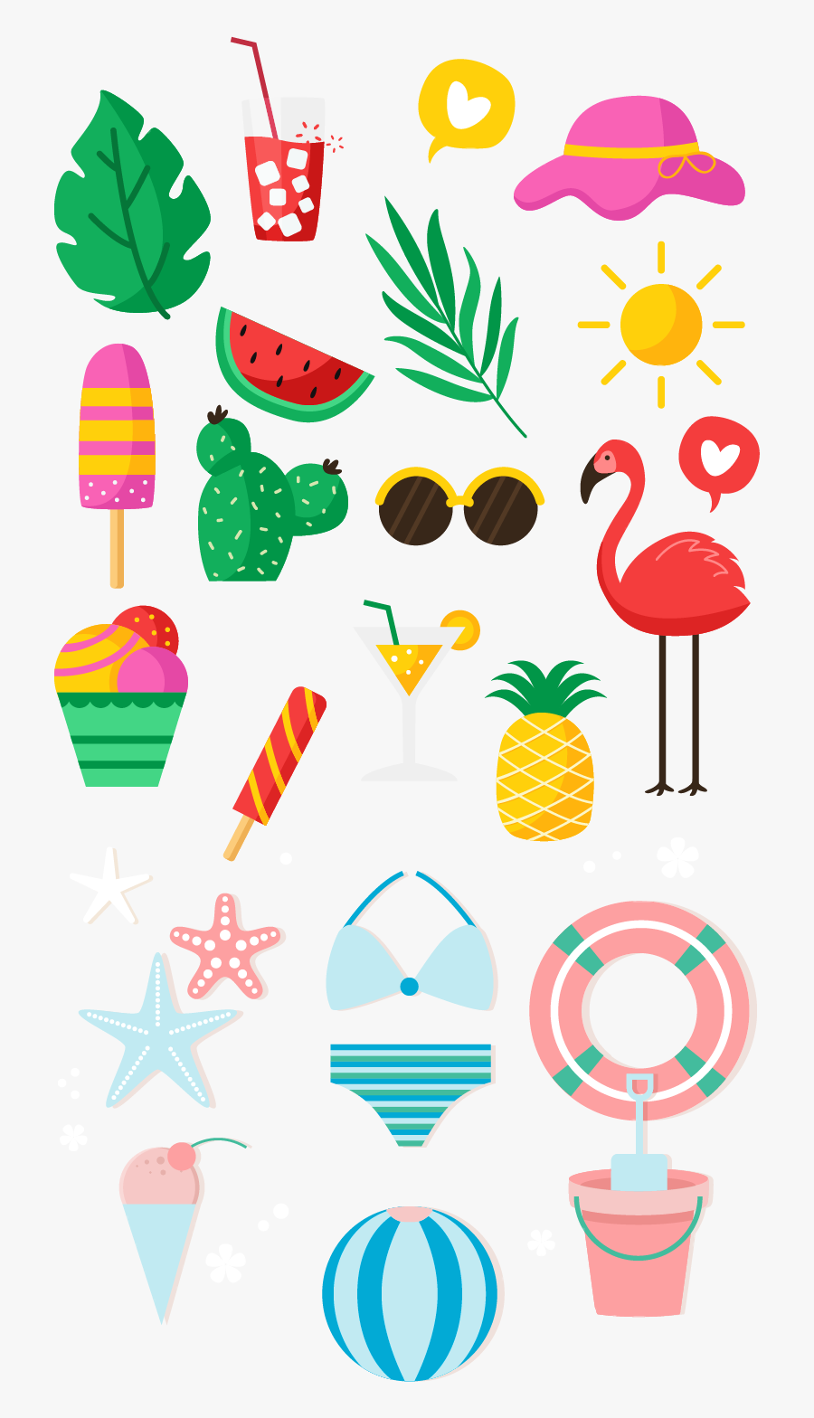 #summer #icecream #watermelon #juice #pineapple #sun - Summer Elements Vector Png, Transparent Clipart