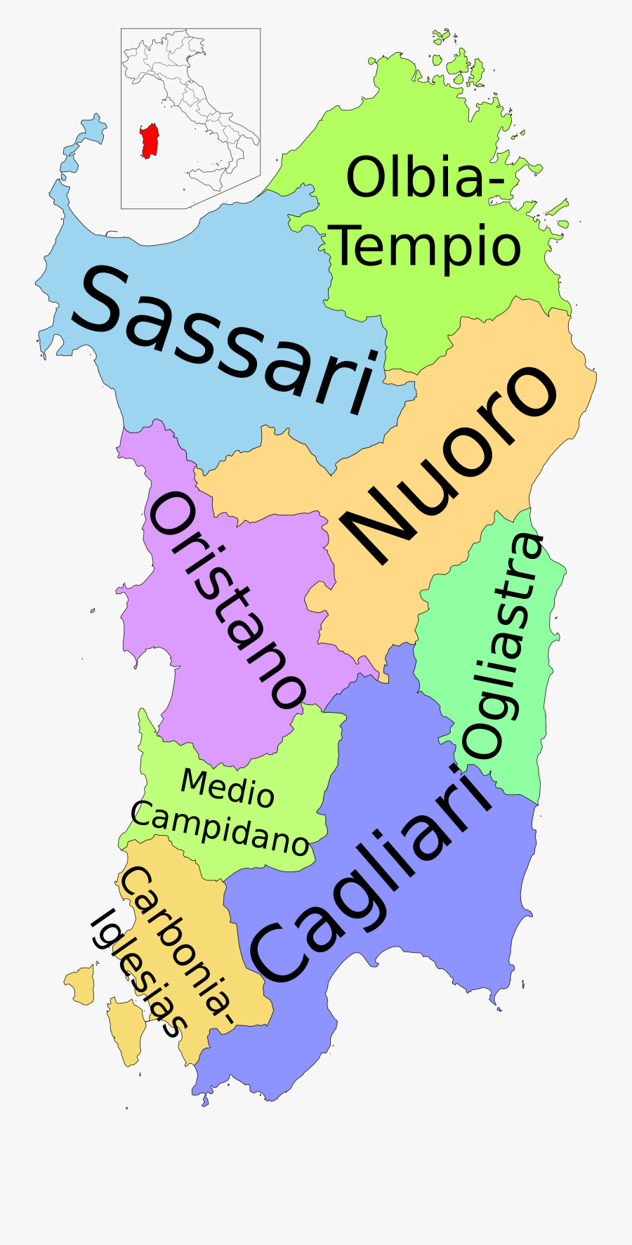 Map Of Region Of Sardinia, Italy, With Provinces-it - Province Della Sardegna 2016, Transparent Clipart