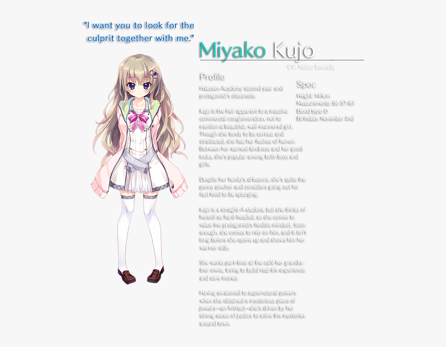 Let"s Introduce Our Main Heroine, Miyako Kujo Check - Miyako Kujo, Transparent Clipart