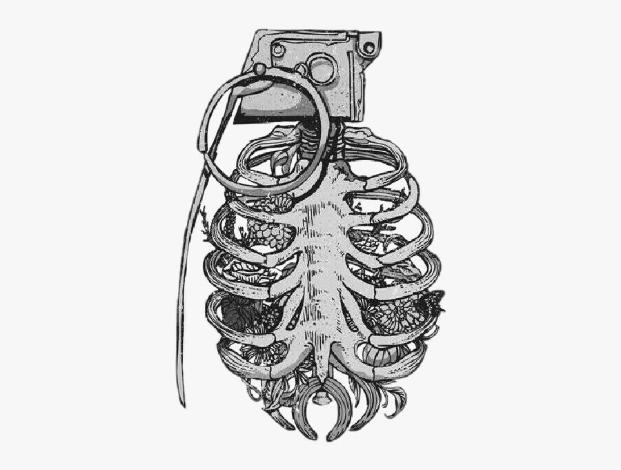 Dark Edgy Flowers Ribcage Grenade - Grenade Drawing, Transparent Clipart