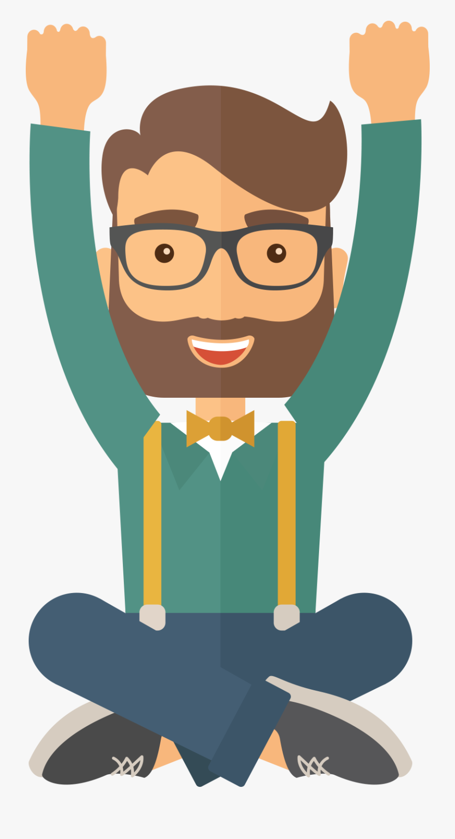 Clip Art Illustration Man Sitting - Happy Man Flat Design, Transparent Clipart