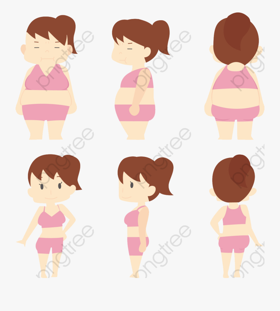 Cartoon Girl Contrast Png - 瘦 肥 卡通 圖, Transparent Clipart