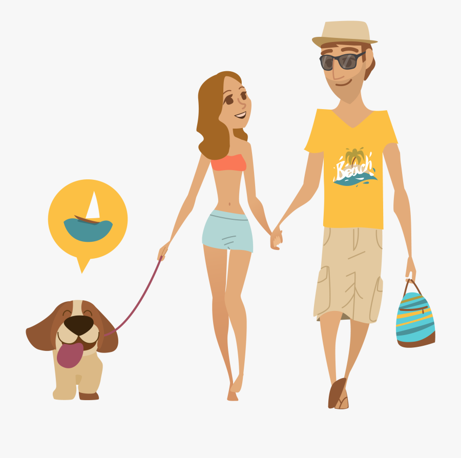 Transparent Walkathon Clipart - Couple With Dog Illustration, Transparent Clipart