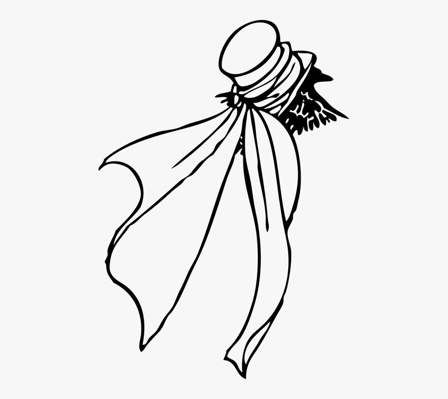 Ladies Hat, Ladies Foxhunting Hat, Trailing Ribbons - Scarf Outline, Transparent Clipart
