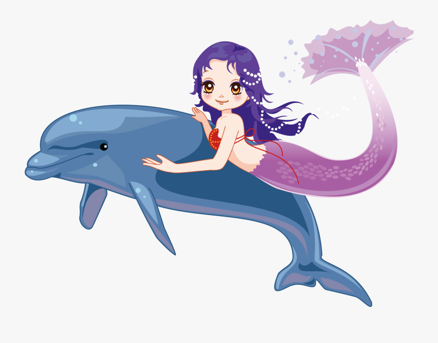 The Little Mermaid - Mermaid With Dolphin Clipart, Transparent Clipart