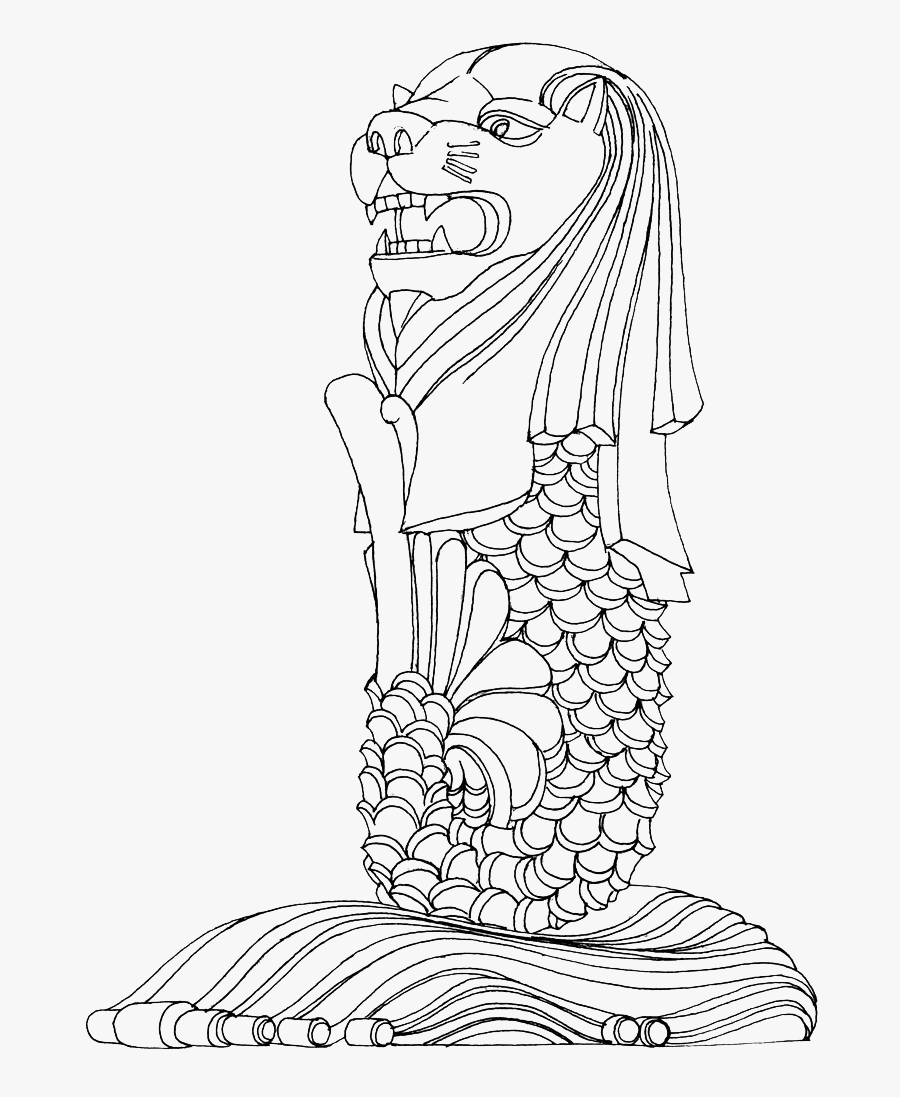 Merlion Singapore Of Landmarks Park Flag Images Clipart - Singapore Lion Drawing, Transparent Clipart