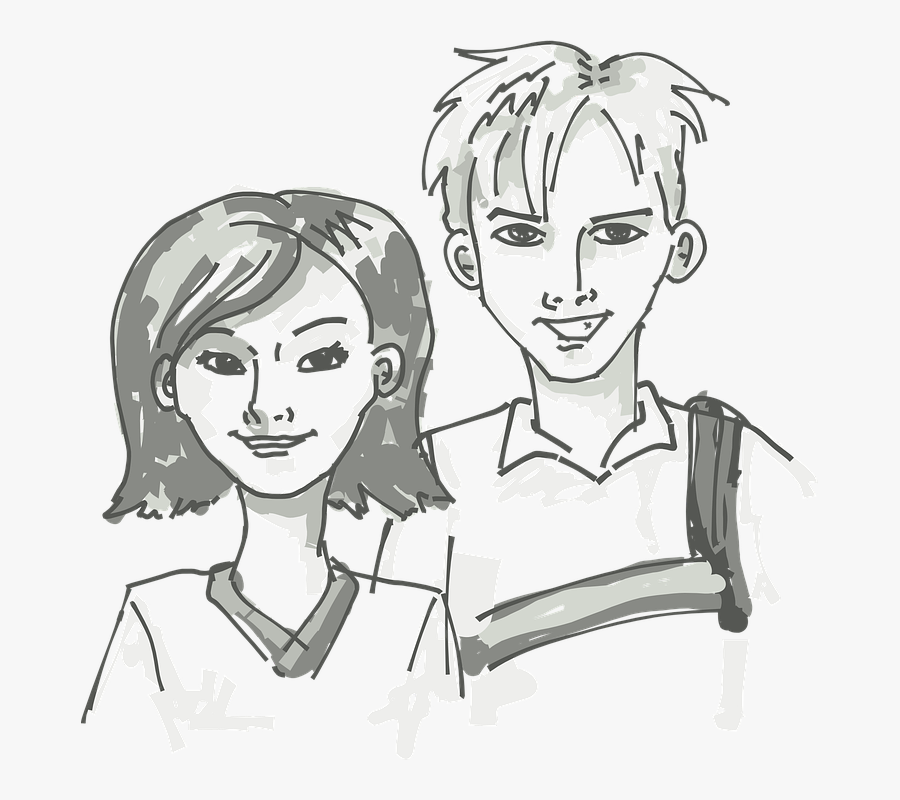 2 Students - Teenagers Clipart Black And White, Transparent Clipart
