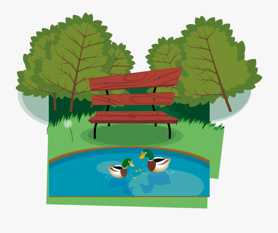 Scenery Clipart Pond - Park With Pond Cartoon, Transparent Clipart