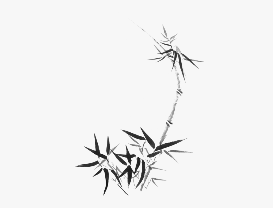 Stalk With Young Leaves - Bamboo Stalk With Young Leaves Sumi-e Japanese Zen, Transparent Clipart
